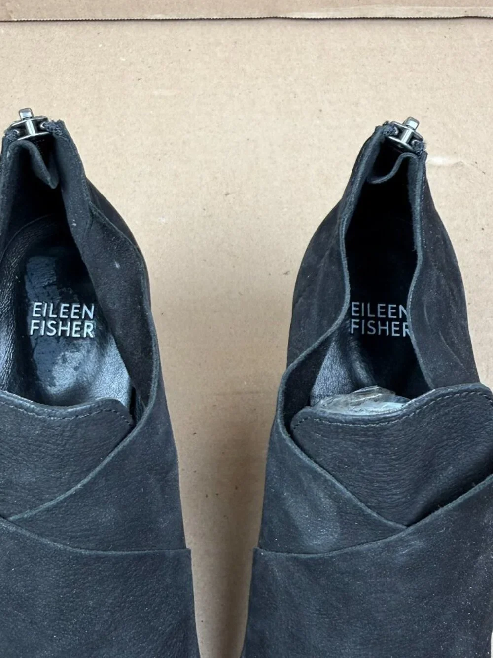 Women's Eileen Fisher Black Suede Leather Ankle Boots Size 8.5
